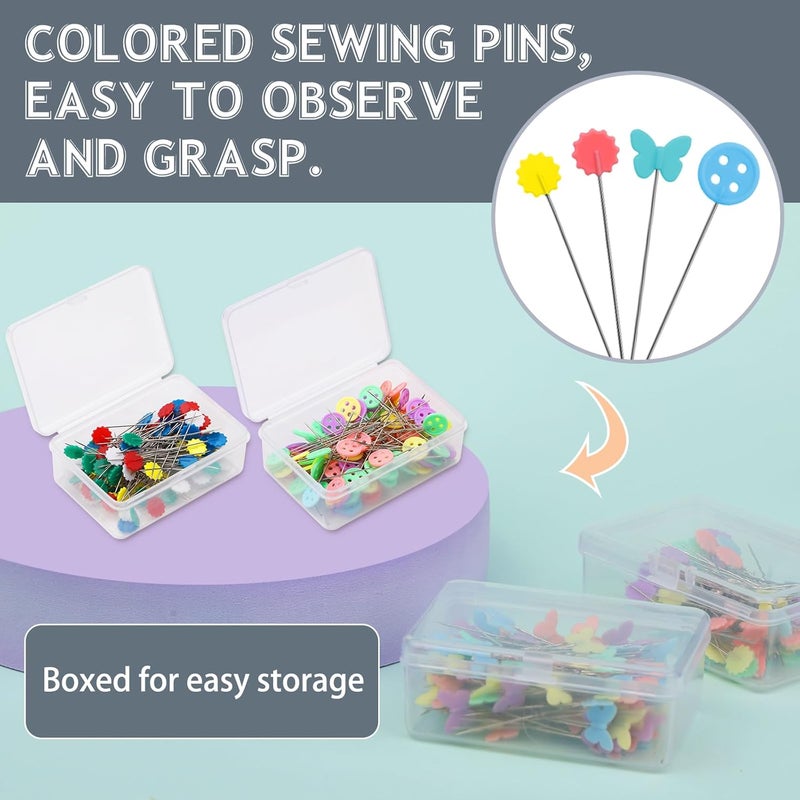 FTEVEN 400Pcs Flat Head Straight Pins Kits, Sewing Flat Head Pins Set, Colored Head Sewing Pins Quilting Pins with Storage Box for DIY Handicraft Marking and Positioning in Sewing - Image 3
